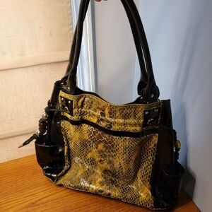 Miss Mak, Yellow Crocco and Patent Leather Handbag